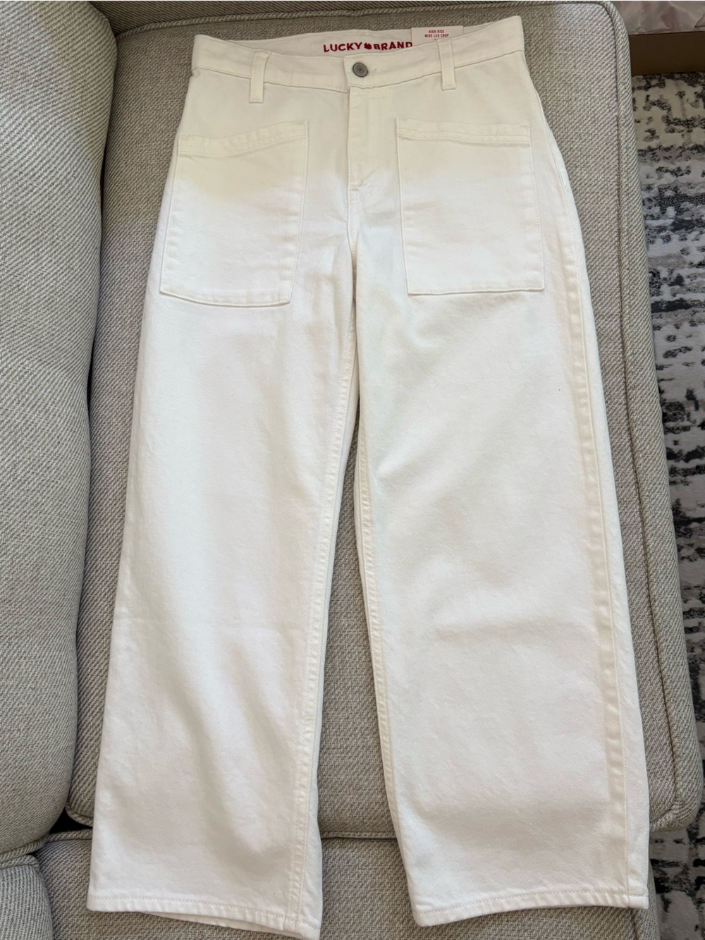 Lucky Brand Wide Leg Crop High Rise White Denim Jeans, Women’s 2 / 26, NWT